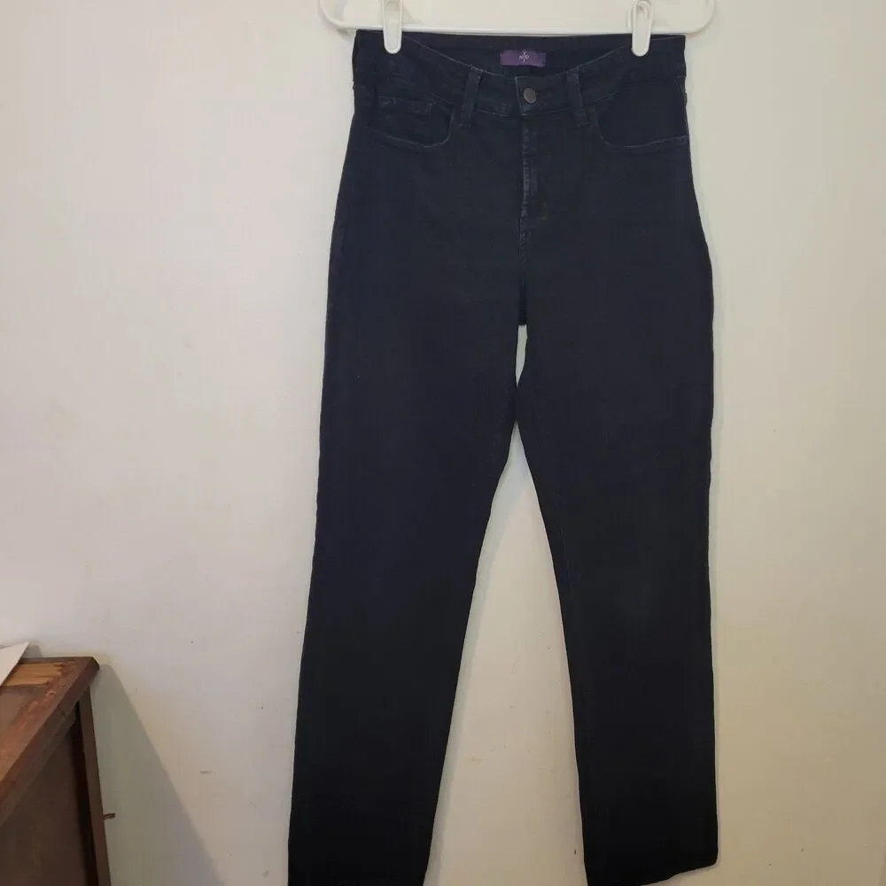 NYJD Black Denim Jeans Womens Size 4 Lift Tuck Rhinestone Pockets USA